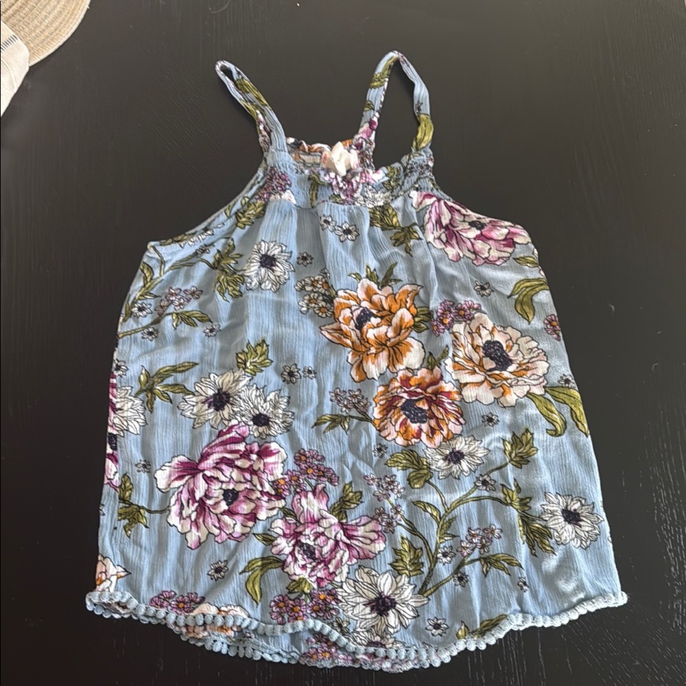 Pink Rose Blue and Purple Smocked Ruffled Tank Top